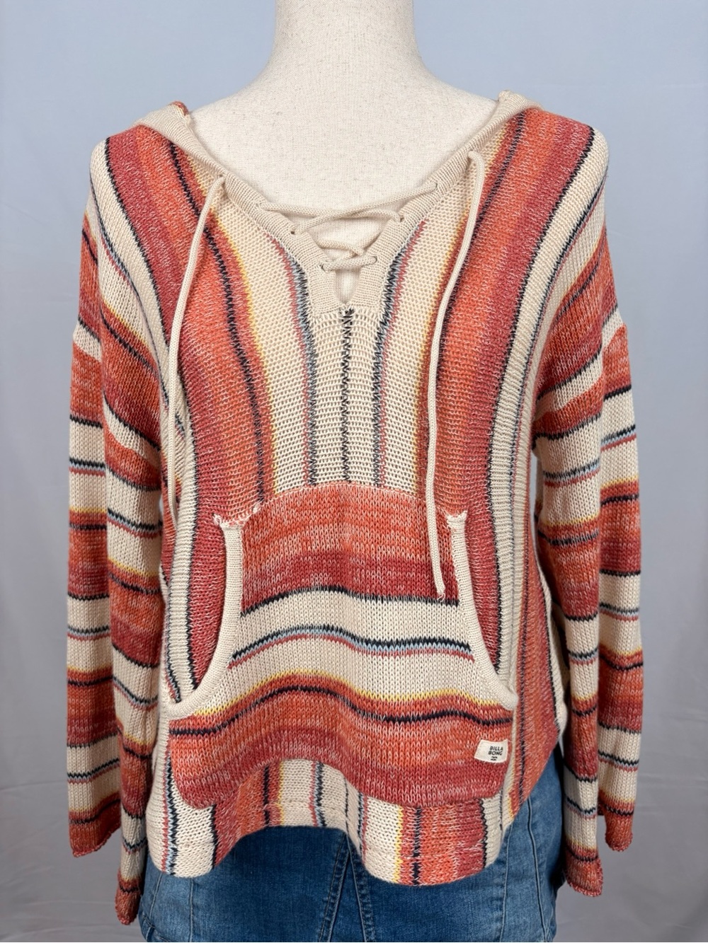 Billabong Cream Striped Knit Hoodie Large